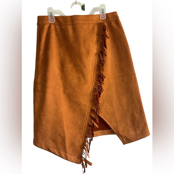 Dresses & Skirts - Chartou Women’s Fringe Faux Suede Slit Slide Tassle Wrap Skirt